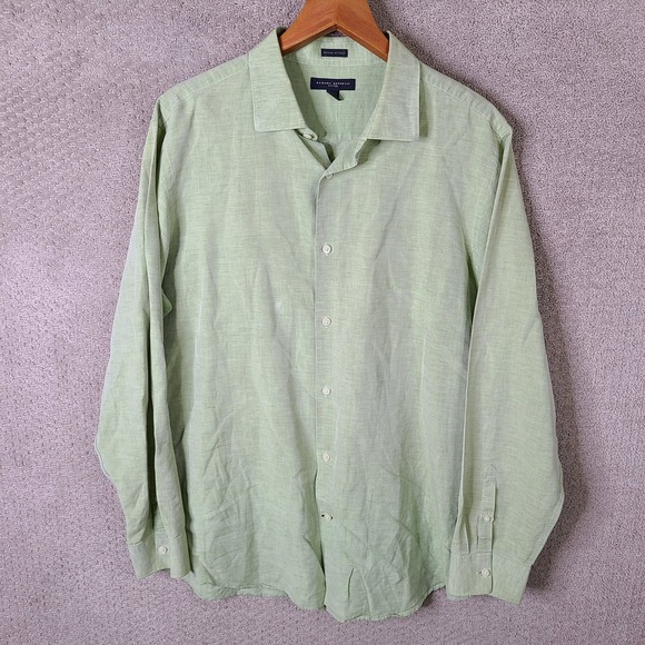 Banana Republic Shirt Mens XL Green Linen Blend Fitted Button Up Long Sleeve - Picture 1 of 12